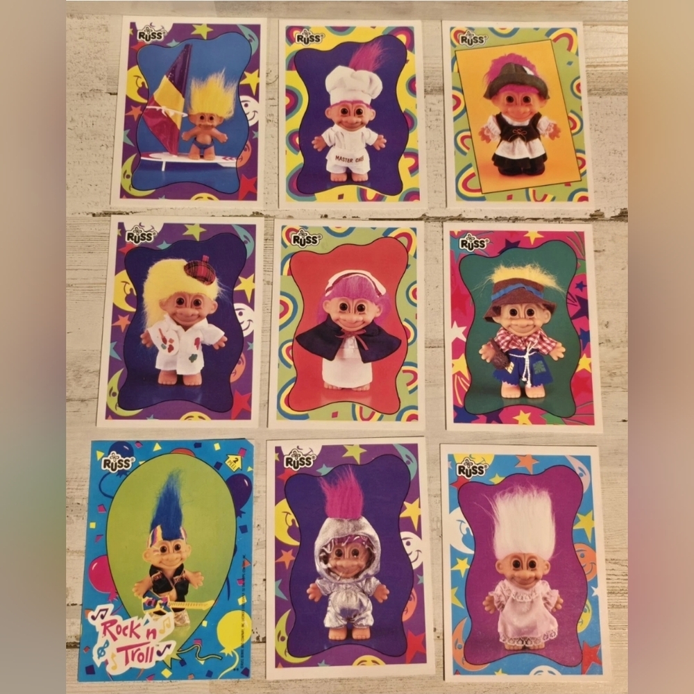Vintage Russ Berrie Troll Doll Trading Cards Total 8 +1 PEEL Card [ Read Details